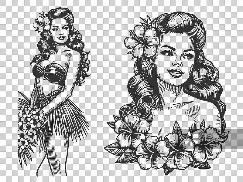 女人手捧夏威夷花束微笑图片素材