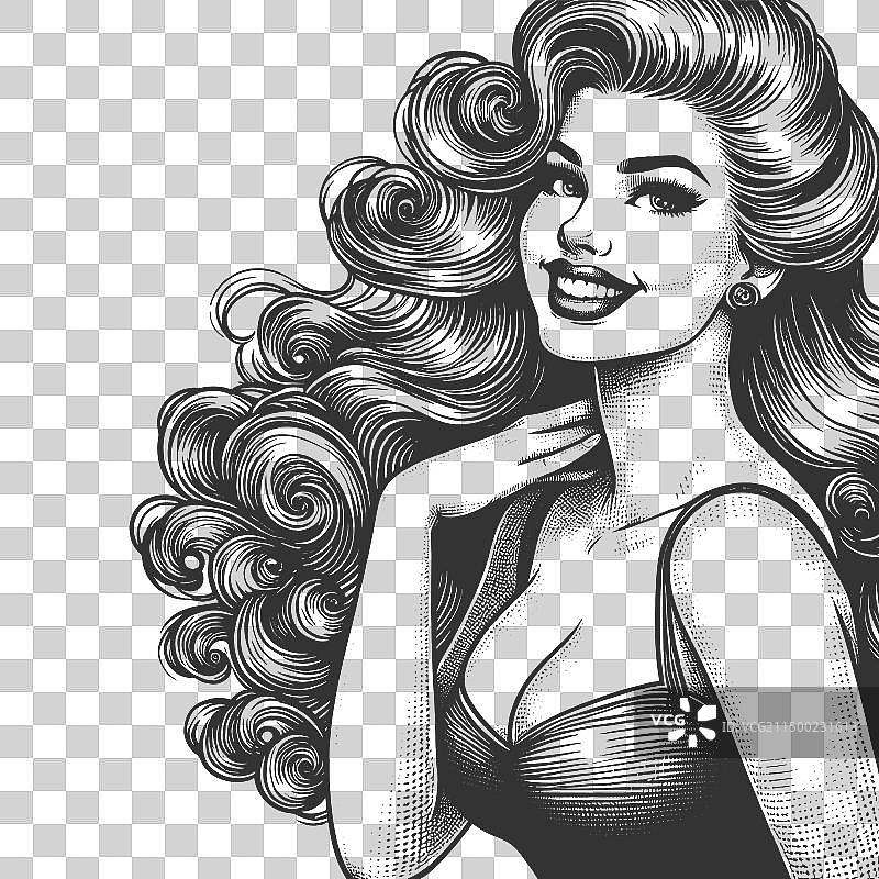 复古波普艺术微笑女性雕刻图片素材