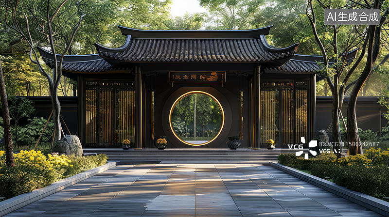 【AI数字艺术】中式庭院大门图片素材