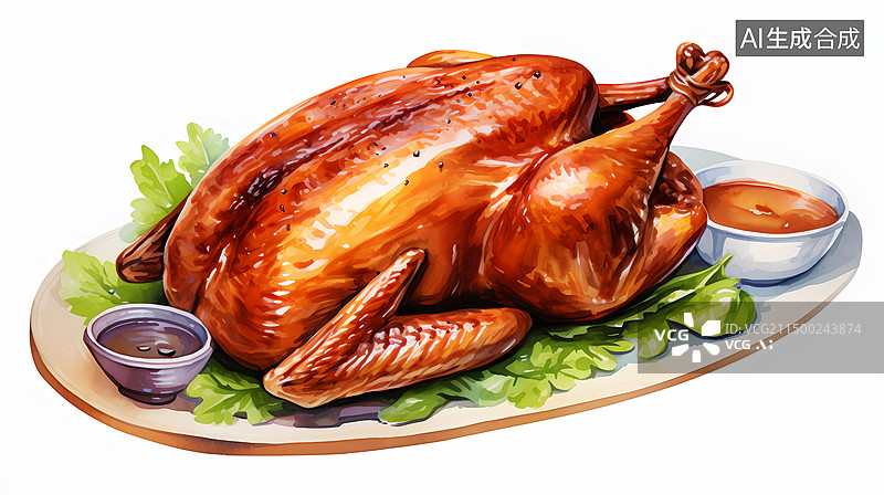 【AI数字艺术】一盘美味的蜜汁烤鸡图片素材