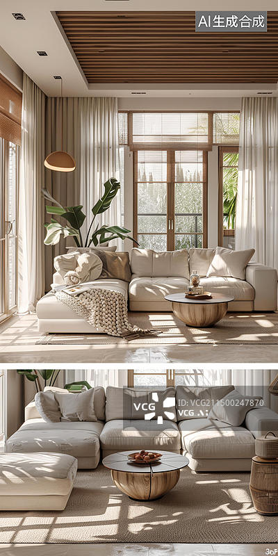 【AI数字艺术】奶油风客厅图片素材