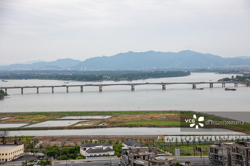 杭州萧山袁浦大桥浦阳江钱塘江图片素材