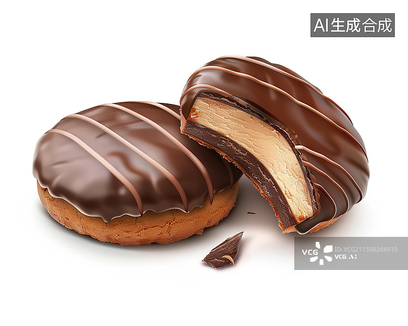 【AI数字艺术】白色背景下巧克力蛋糕的特写镜头图片素材