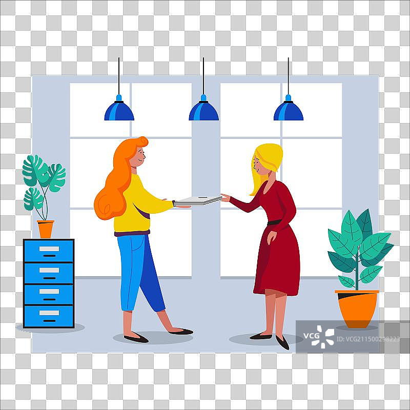 两个女人在友好的开放空间中工作图片素材