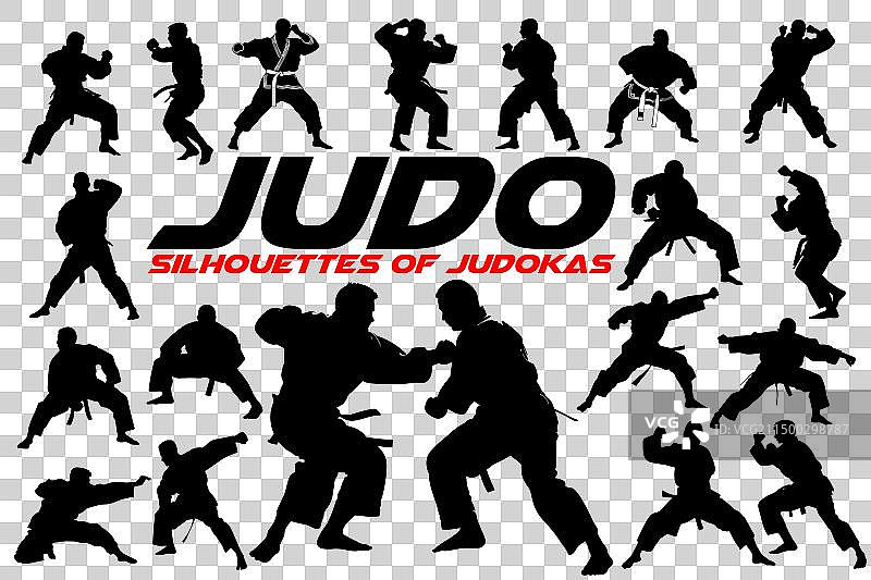 训练中的专业柔道选手剪影图片素材