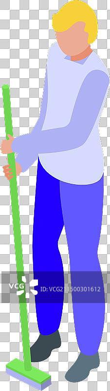 用拖把清洁地板的男孩（2.5D图标）图片素材