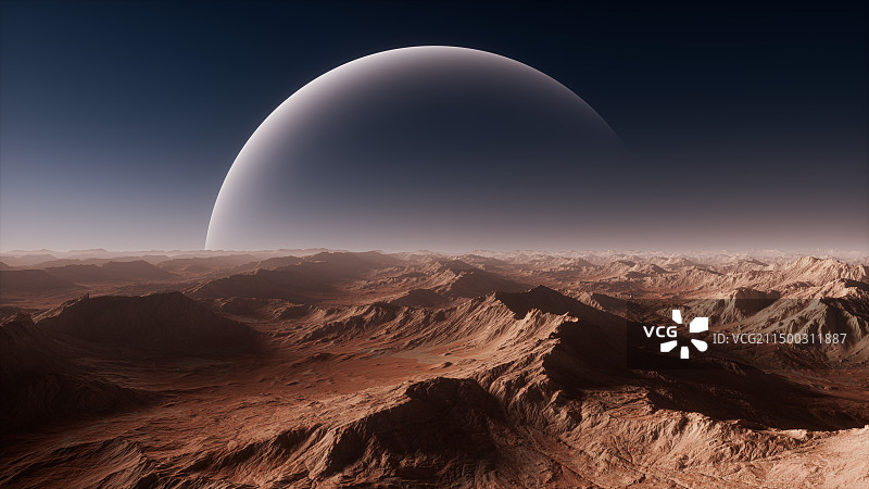 超现实红土山脉外星地貌科技感天体星球暗色调3d渲染背景图片素材