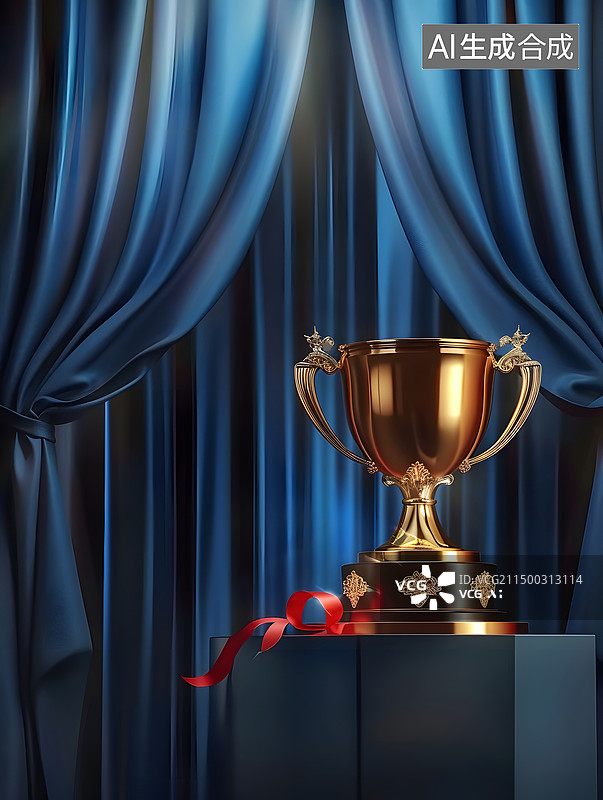 【AI数字艺术】3D金色奖杯颁奖典礼场景图片素材