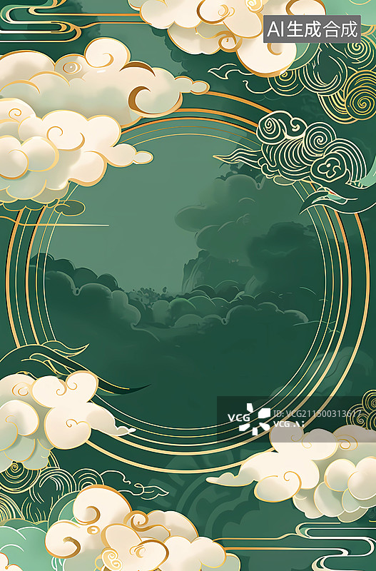 【AI数字艺术】中国风青绿色清新艺术背景图片素材