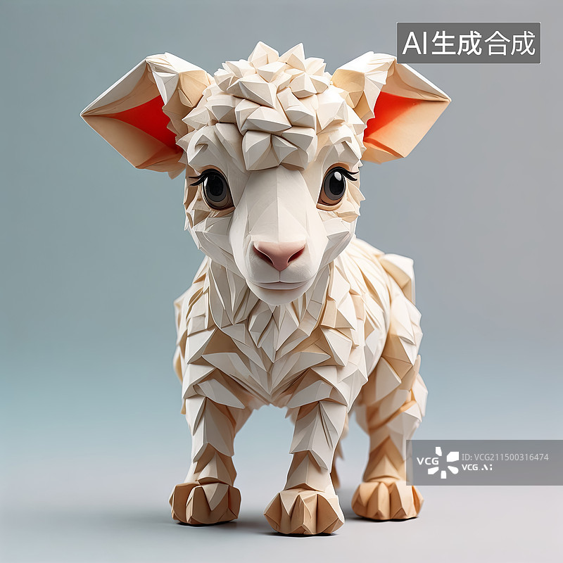 【AI数字艺术】折纸艺术可爱风格十二生肖羊图片素材