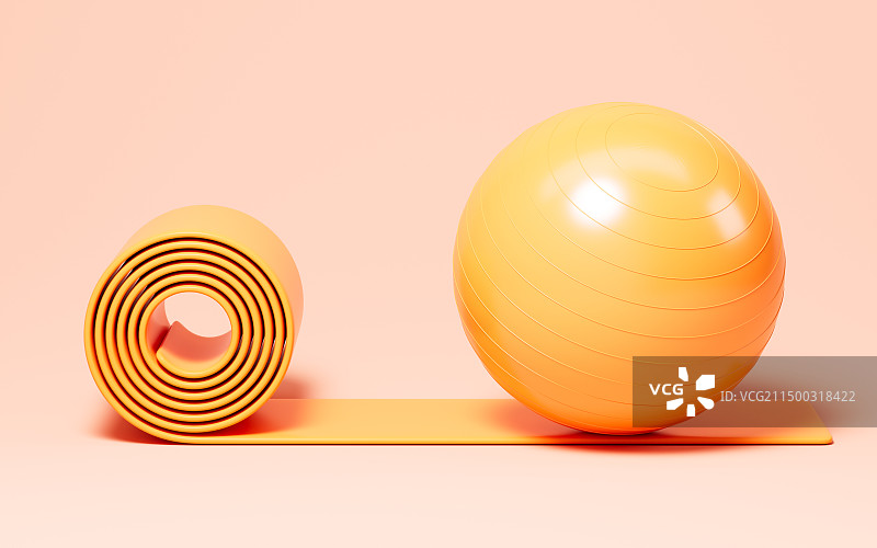 卡通瑜伽球和瑜伽垫模型3D渲染图片素材