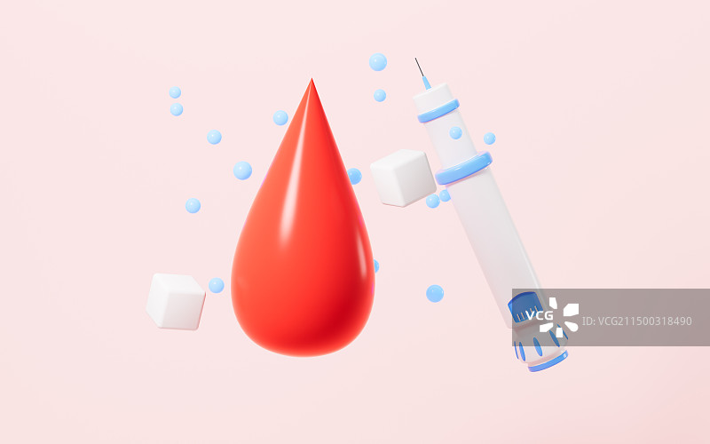 卡通胰岛素笔和胰岛素血糖监测3D渲染图片素材