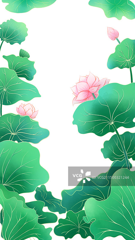 夏日荷叶荷花插画素材图片素材