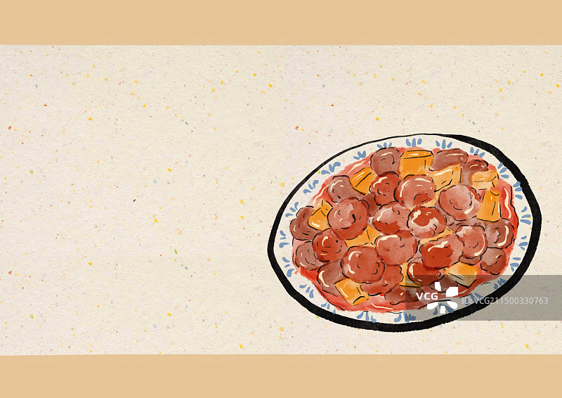 国潮风福州美食插画-荔枝肉图片素材