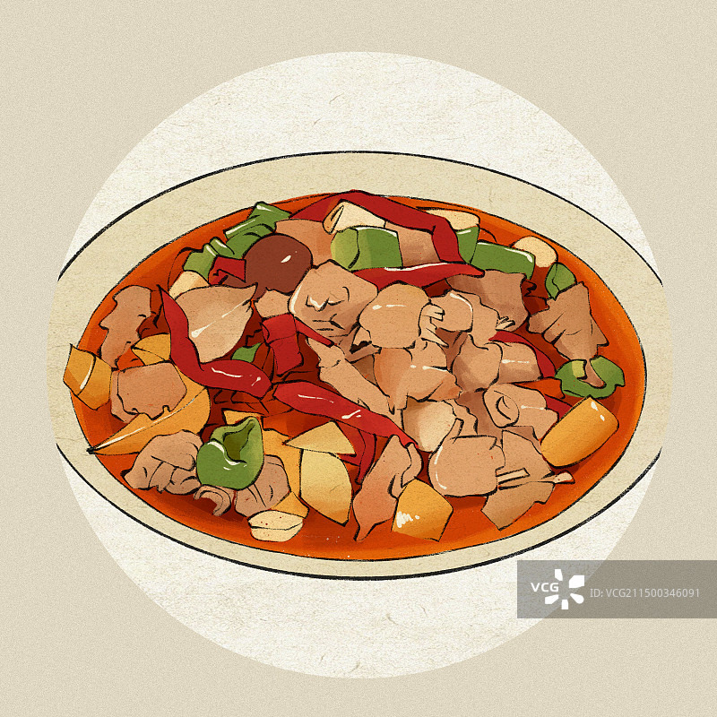 新疆大盘鸡插画图片素材