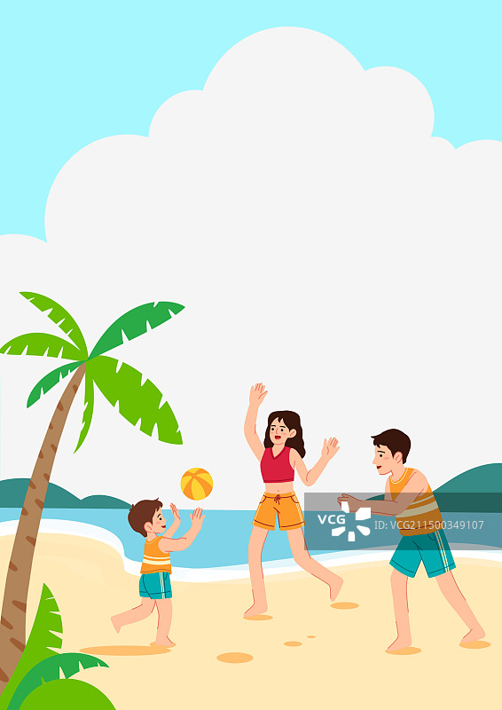 一家人在海滩上玩耍图片素材