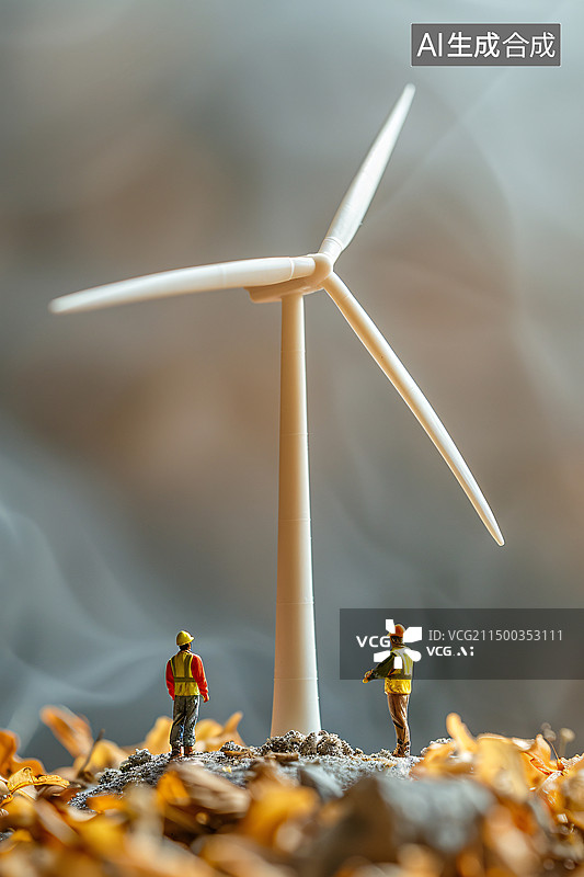 【AI数字艺术】微缩世界：工程师与风车图片素材