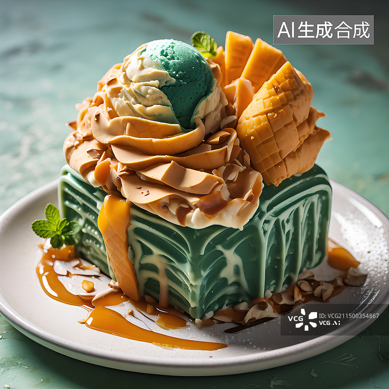 【AI数字艺术】盘子里甜点的特写镜头图片素材