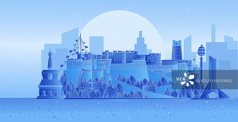 西藏发光渐变科技炫酷商务地标旅游矢量城市图片素材