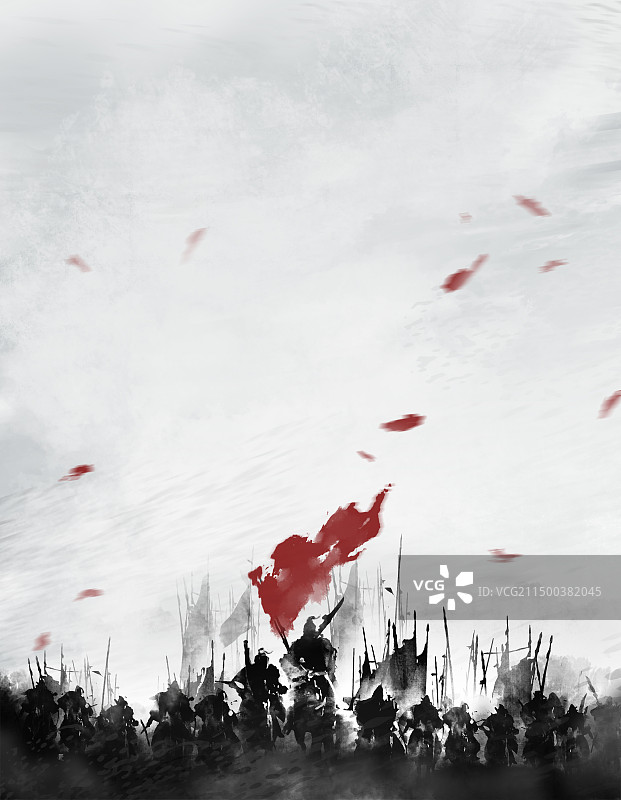 中国风水墨古代战争场景背景图片素材
