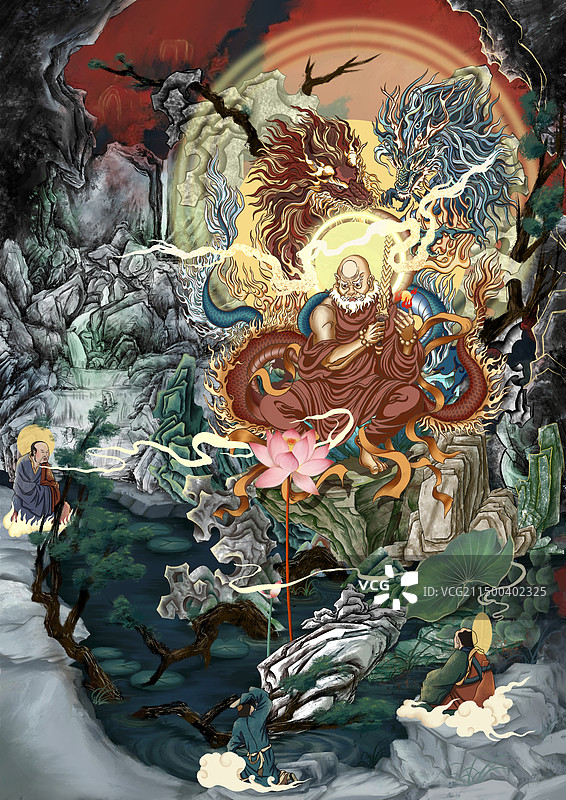降龙罗汉伏龙讲经图片素材