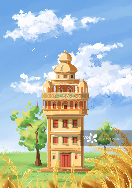 开平碉楼插画图片素材