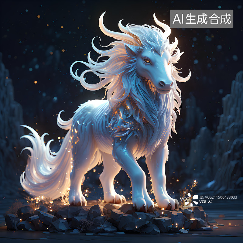 【AI数字艺术】祥瑞的神兽白麒麟，上古神兽山海经图片素材