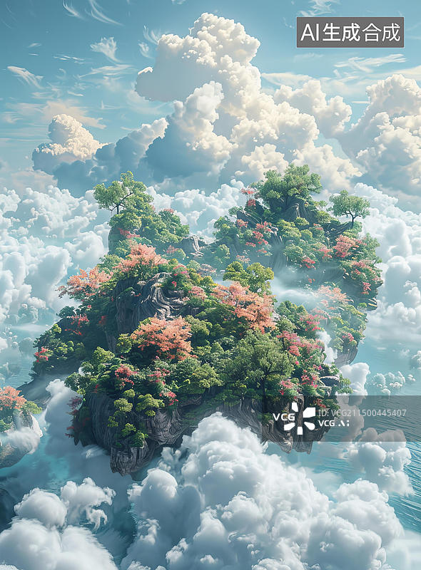 【AI数字艺术】仙境般的空中楼阁图片素材