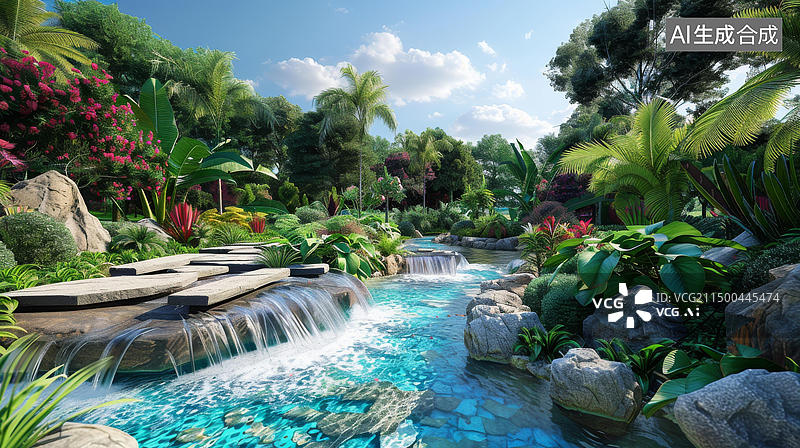 【AI数字艺术】热带雨林中的河流图片素材