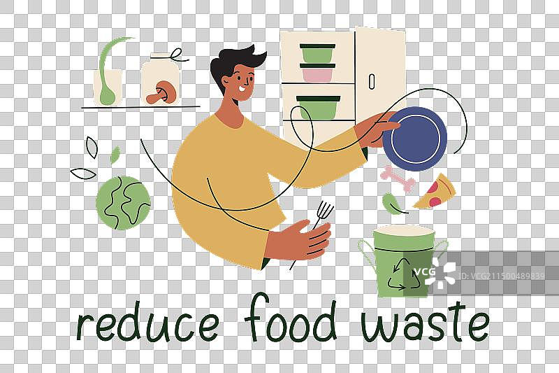减少食物浪费海报：男子丢弃剩余食物图片素材