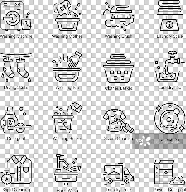16款线条风格洗衣图标合集图片素材