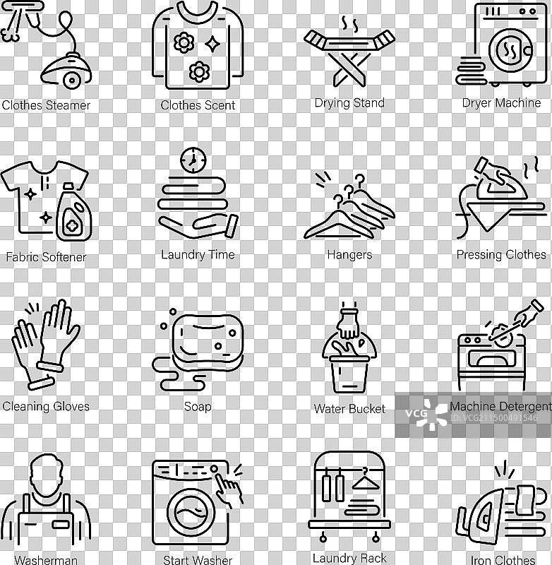 洗衣用品线性风格图标合集图片素材