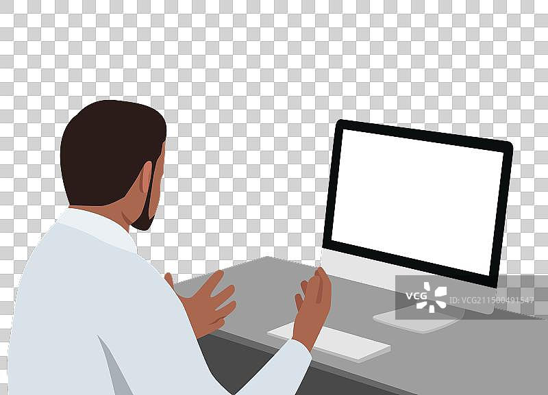 年轻的黑人男子在工作并与人交谈图片素材