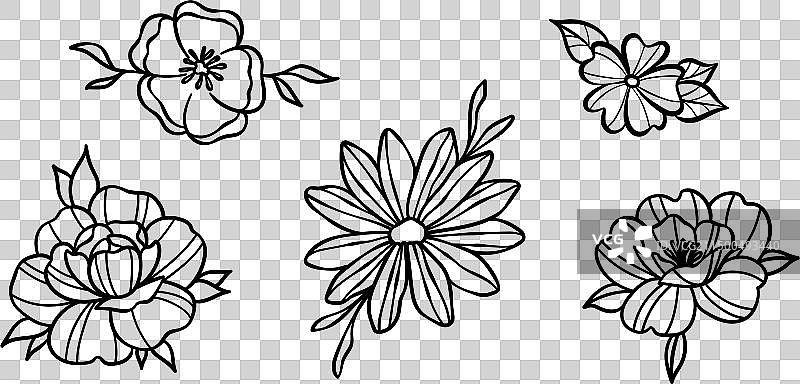 花卉涂鸦线条画花头素材图片素材