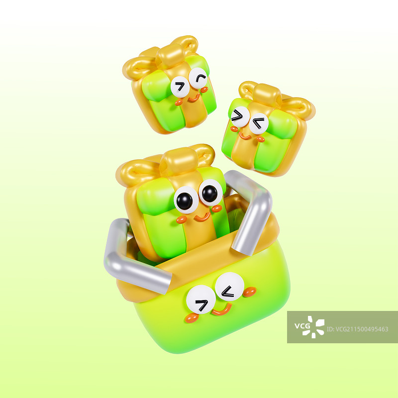 3D立体膨胀装满礼盒的购物篮购物车电商双十一购物促销插画图片素材