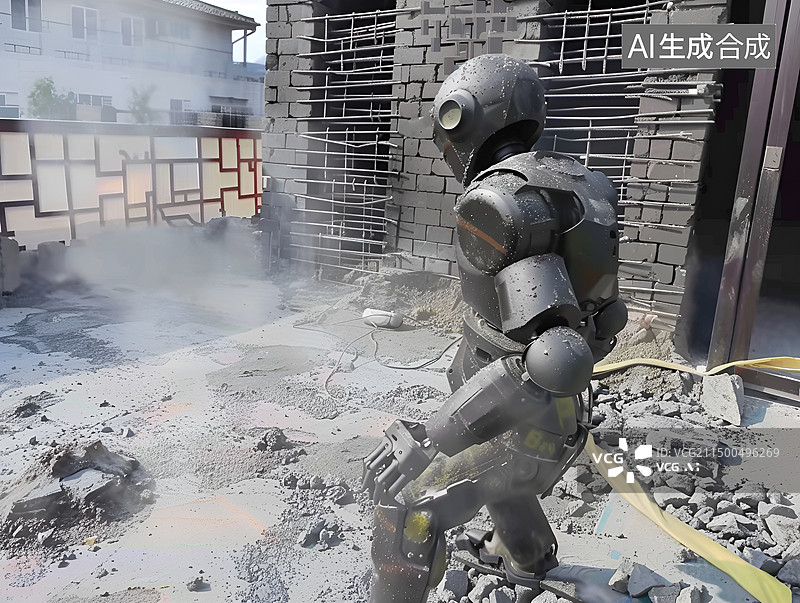 【AI数字艺术】机器人在建筑工地施工图片素材