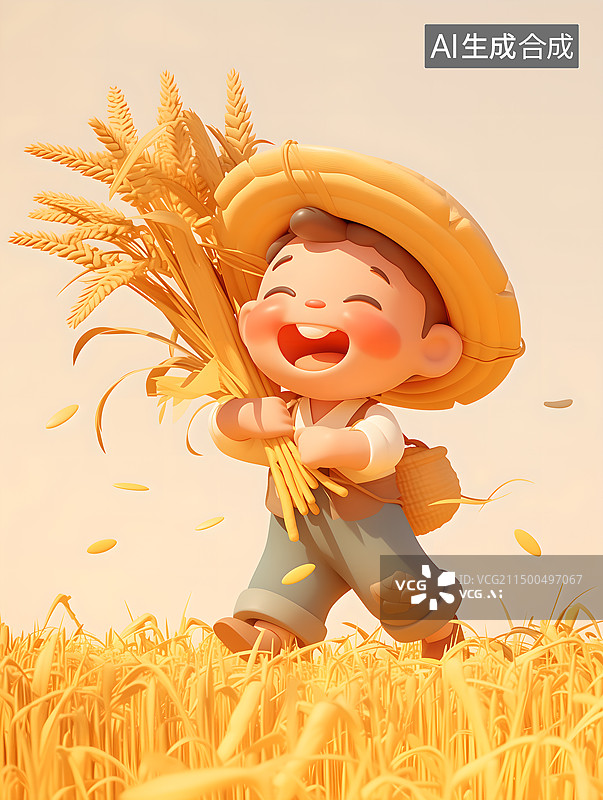 【AI数字艺术】3D卡通农民丰收的喜悦图片素材