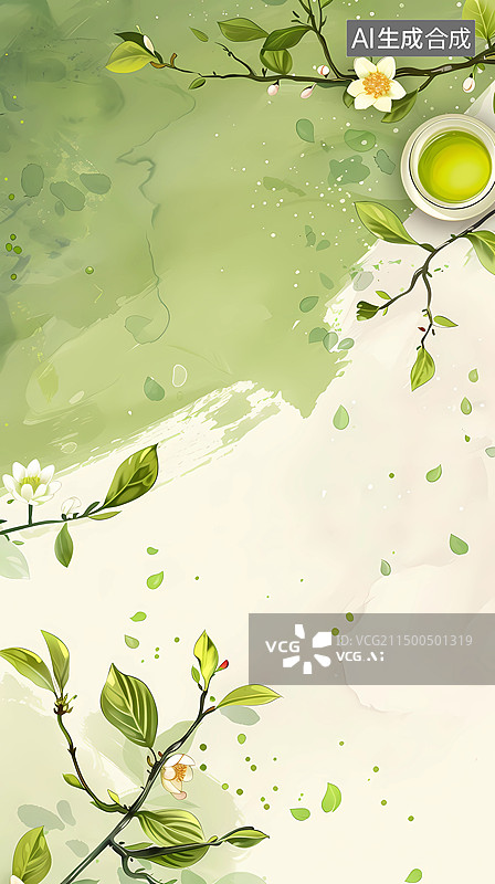 【AI数字艺术】新中式极简清新风格茶叶背景图片素材