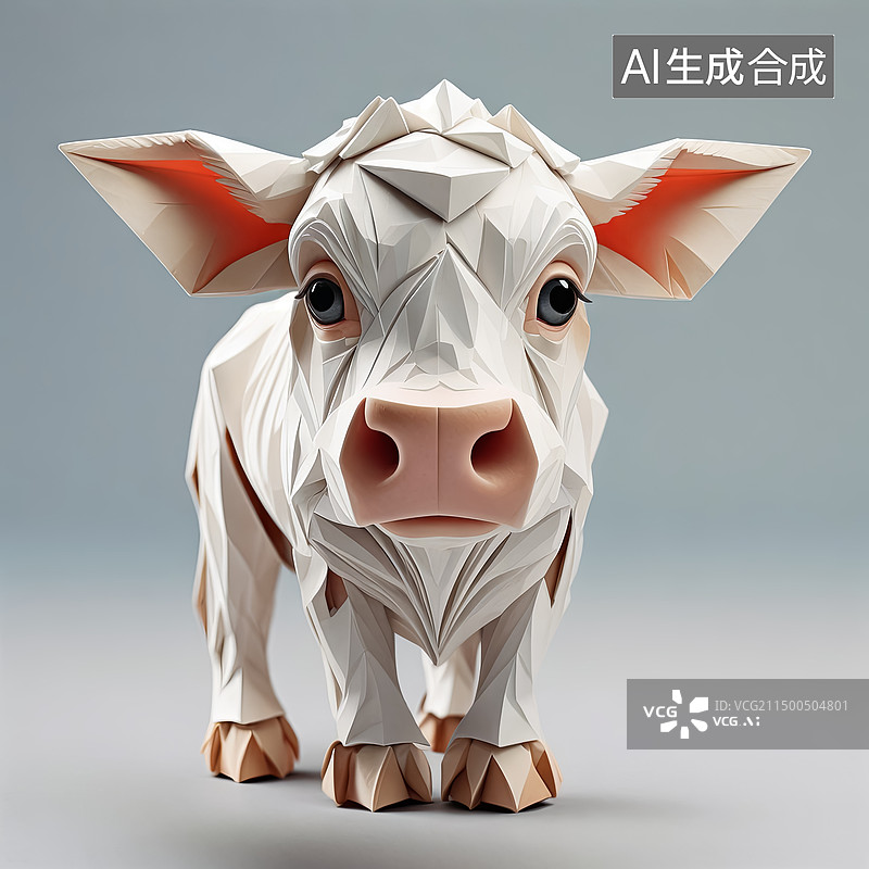 【AI数字艺术】折纸艺术可爱风格十二生肖牛图片素材