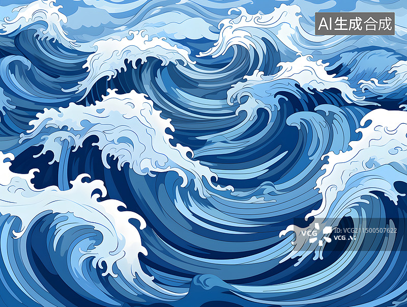 【AI数字艺术】中国风海浪花纹图片素材