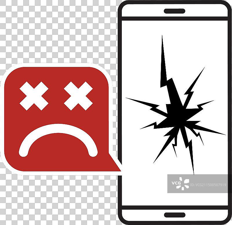 带有悲伤表情的破损智能手机图片素材