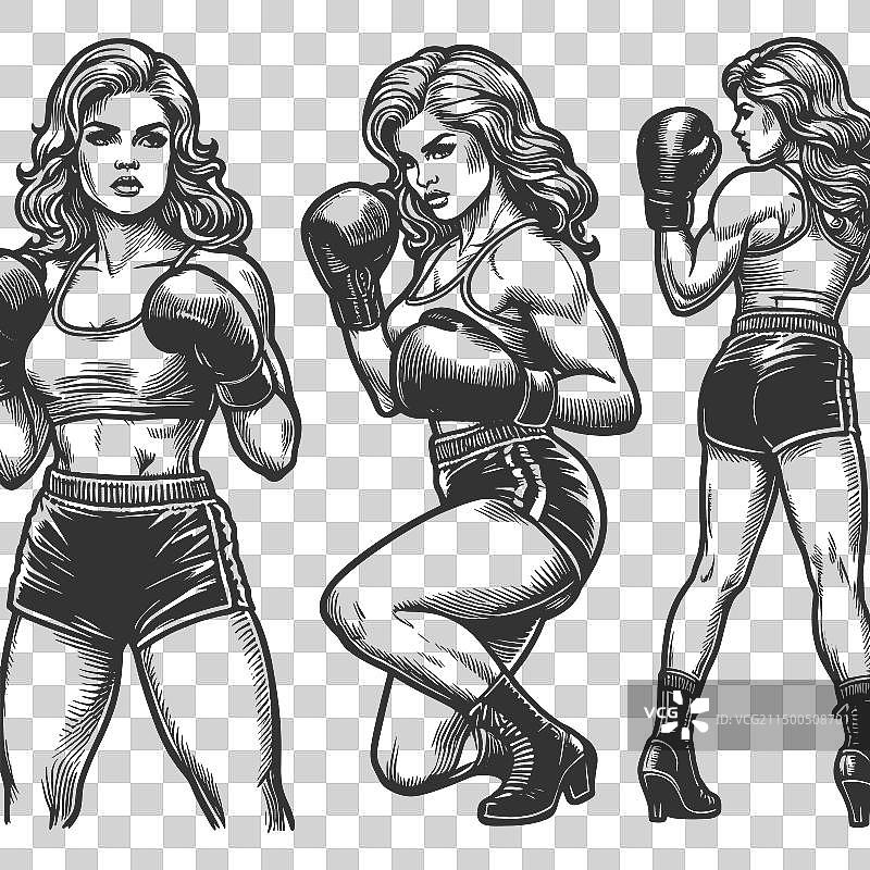 准备战斗的女拳击手雕刻图片素材