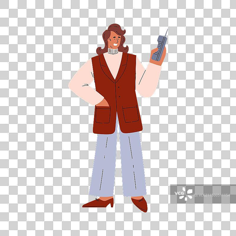 女人站着看复古纽扣电池图片素材