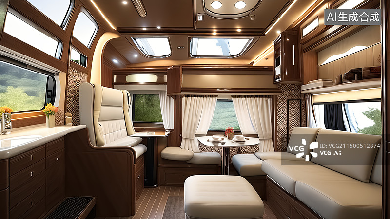 【AI数字艺术】现代豪华房车车内场景图片素材
