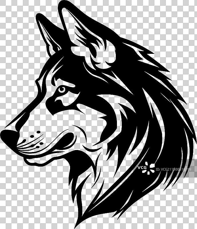 黑白西伯利亚哈士奇隔离图标图片素材