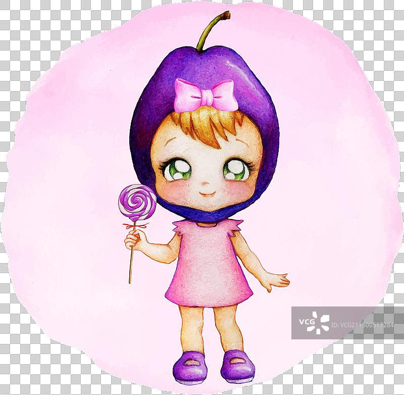 手绘水彩娃娃图片素材