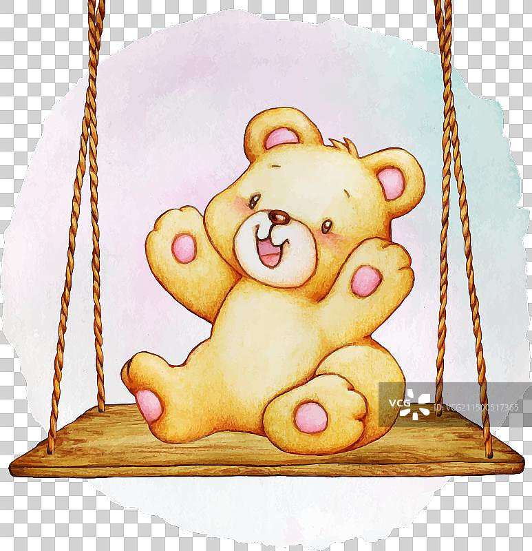 手绘水彩秋千上的泰迪熊图片素材