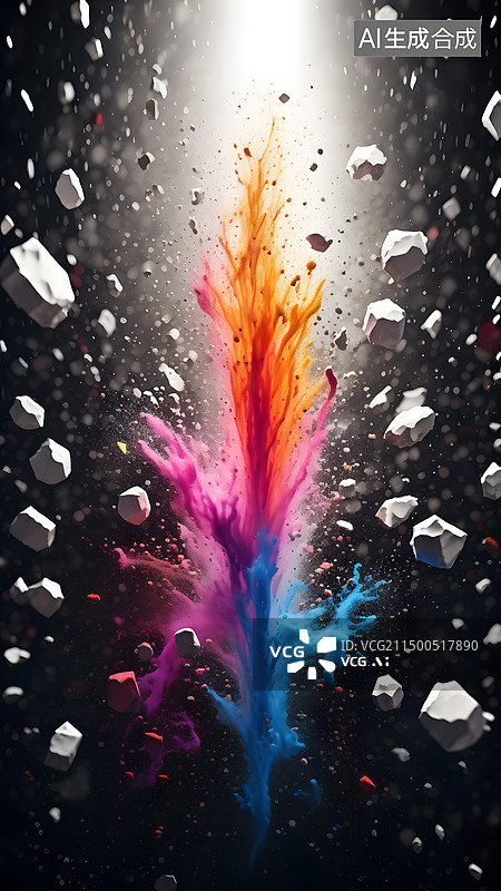 【AI数字艺术】黑色背景下彩色粉末涂料的特写镜头图片素材