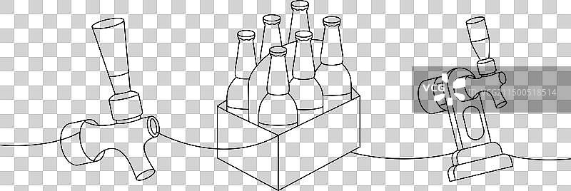 啤酒酒吧产品单线连续绘图图片素材