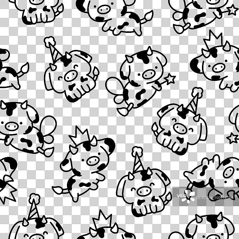 可爱卡通小牛无缝图案着色图片素材
